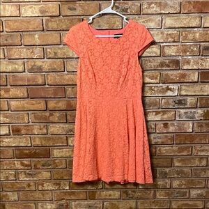 Pink Knee-Length Fit and Flare Dress with Cap Sleeves for Wedding Guest